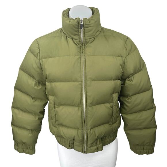 Theory Women's Green Turtleneck Zip Up Down Puffer Quilted Coat Jacket Size S - Picture 1 of 4
